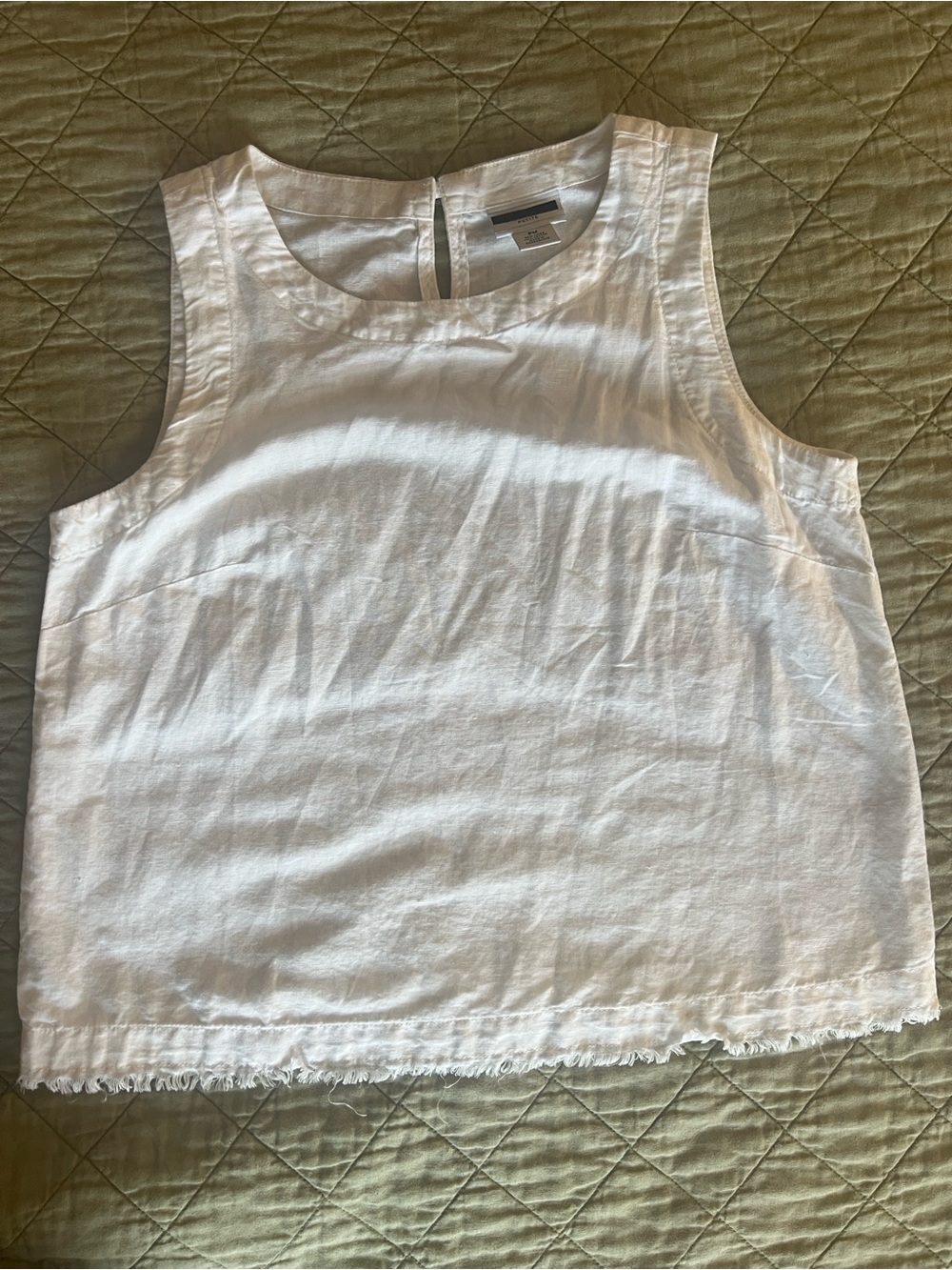 Women's White Sleeveless Linen Blend Tank Top